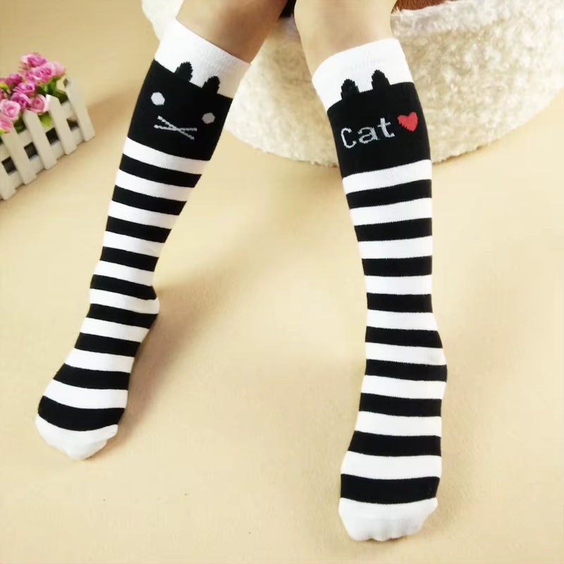 Girls Kids Knee High Socks Cotton Children Tube Stripe Socks Girls Animal Boot Socks for Kids Leg Warmer Long Cute Cat Brand