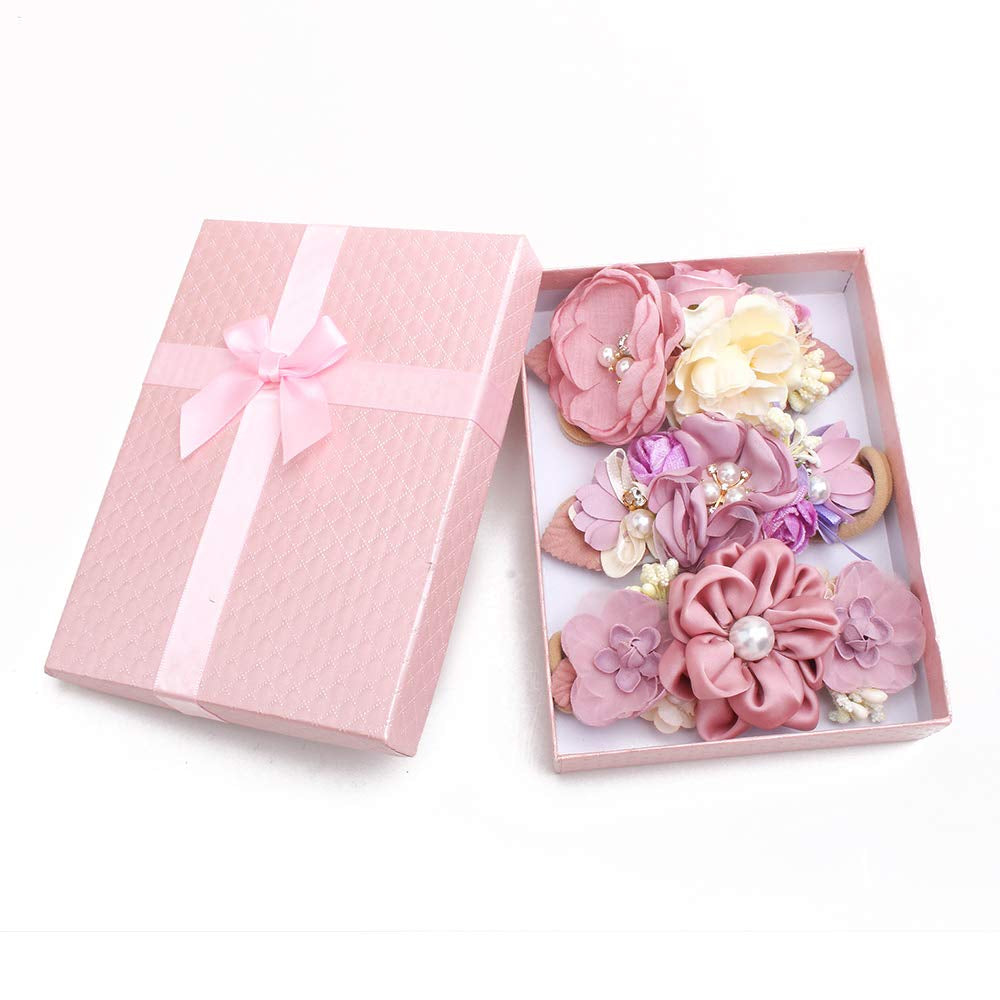 Baby Girl Floral Headbands Set - 3Pcs Flower Crown Newborn Toddler Hair Accessories by